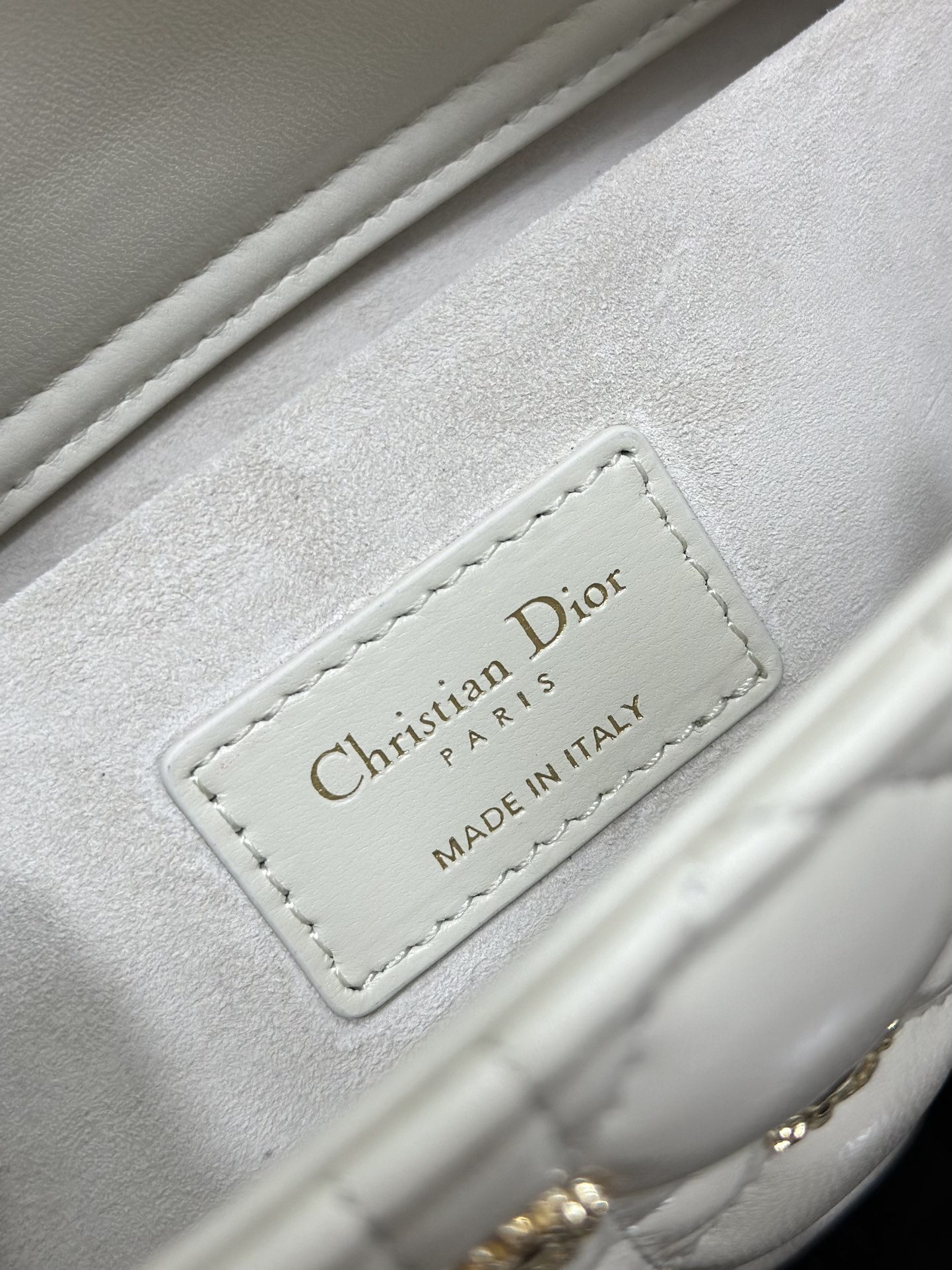 Medium Lady D-Joy Bag White Lambskin with Sun Nail